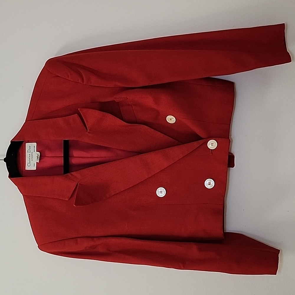 VTG Christian Dior red cropped blazer  Red Double-Breasted Blazer Size 6 - Picture 5 of 16